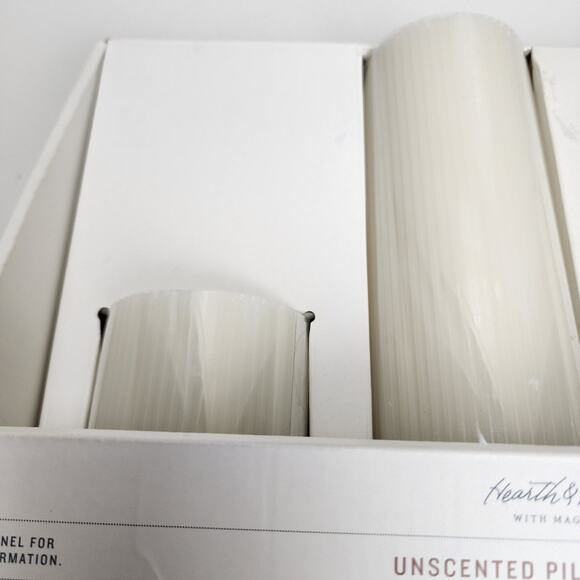 Set of 3pc Hearth & Hand with Magnolia Unscented Pillar Candles NEW in Box - Picture 2 of 5